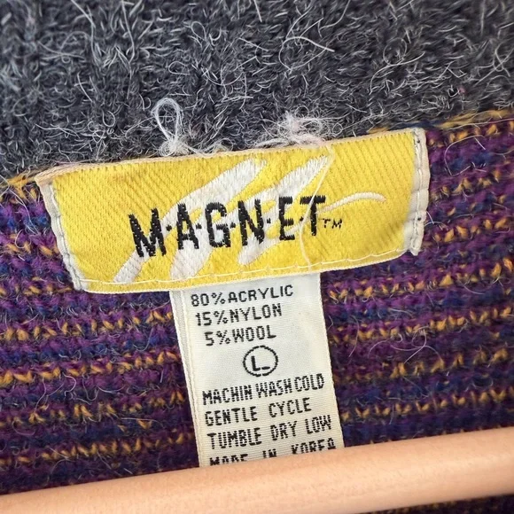Vintage 90’s Magnet Abstract Knit Sweater Men’s L Gray Purple Yellow Blue